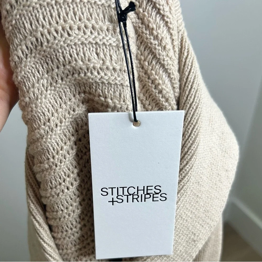 NWT 100% Cotton Tan Textured Pullover Sweater Stitches & Stripes Size XS